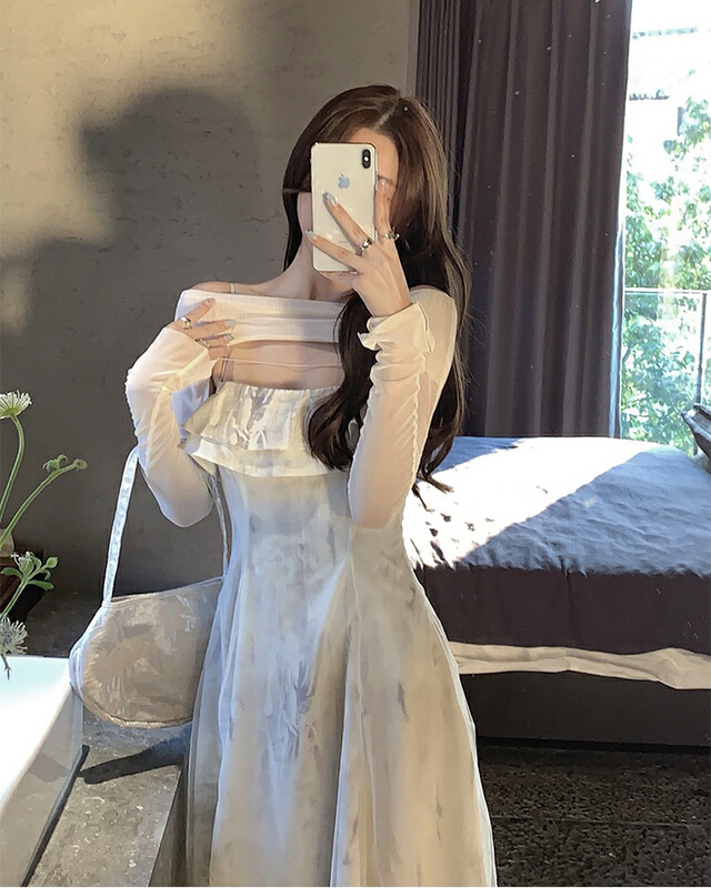 New in early summer! [by] gentle long sleeved blouse + lady suspender dress set 0017-1# Cl
