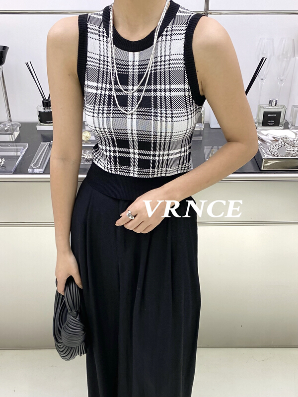 [Vince] premium brand minimalist Plaid vest / sling 7252# XYJ