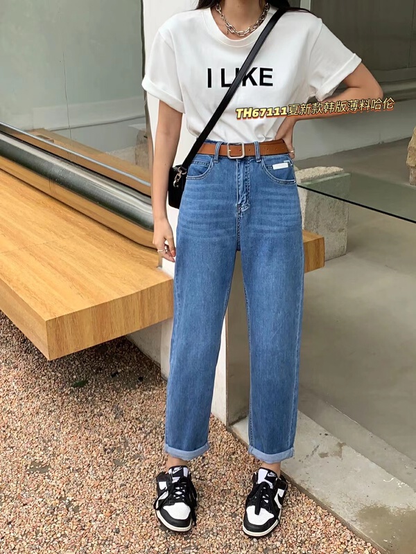 [T.H] Korean loose casual elastic Harlan jeans (with belt) 67111# LSW