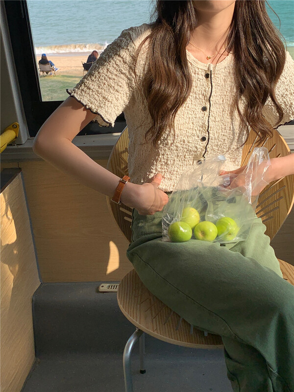 goods in stock! New in early summer! [I think] gentle temperament, contrast color border blouse 66268# CLS
