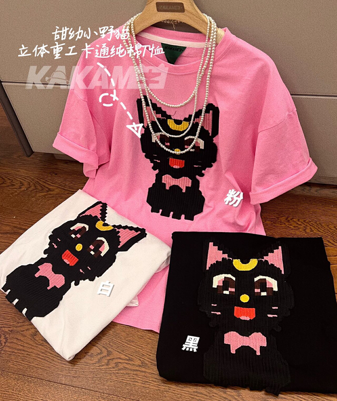 goods in stock! In early summer! [kakamee] round neck loose print short sleeve T-shirt (excluding matching) s299\lsl