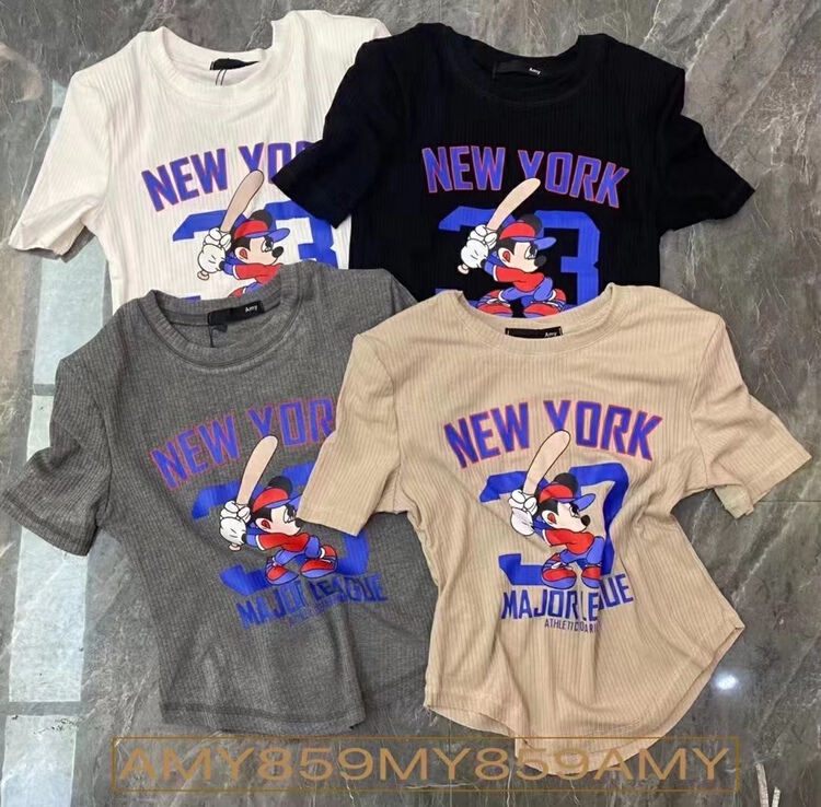 [Amy] Mickey baseball shoulder pad short sleeve T-shirt 859# WTT