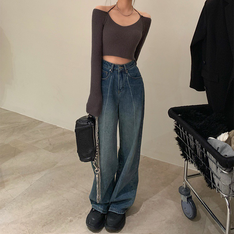 New in early summer! [wgwe] high waist retro floor mopping jeans 1324# PCZ
