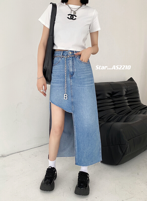 [star] characteristic irregular design sweet cool denim skirt (with belt) as2210# CLS