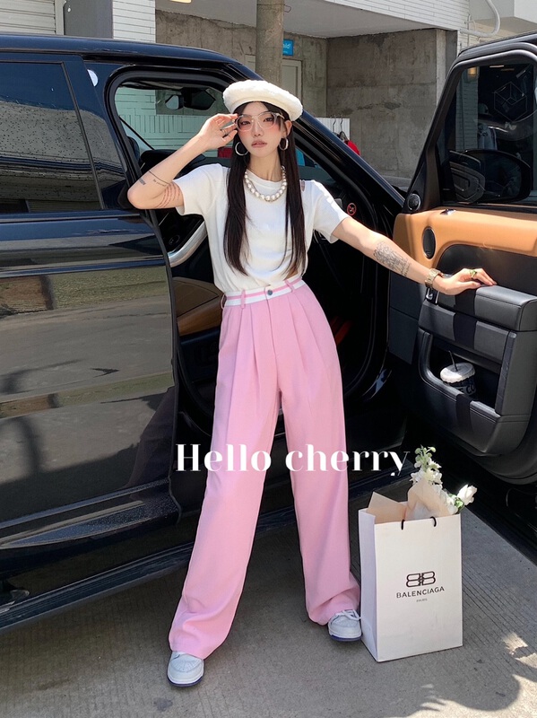 [Hello cherry chelizi] waist color matching wide leg trousers ff280# WTT