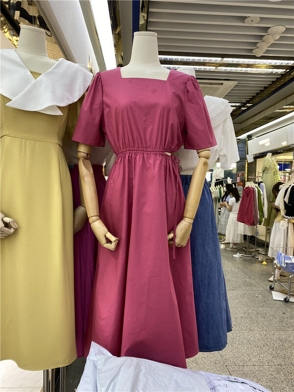 New in early summer! [rosy clouds flying] square neck drawstring waist cut-out dress 6613# HBx