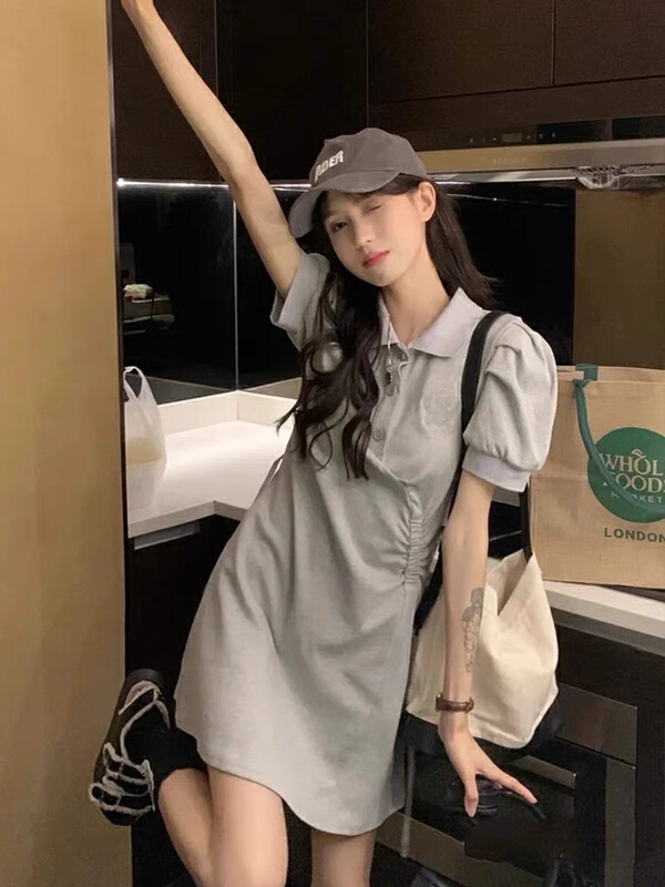 [jun.t] French Polo neckline waist temperament dress 6061# PCZ
