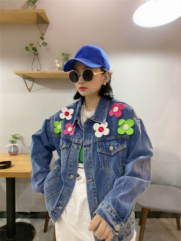 New year in early spring! [Qijia +] Korean three-dimensional flower versatile denim jacket 8005# zyh