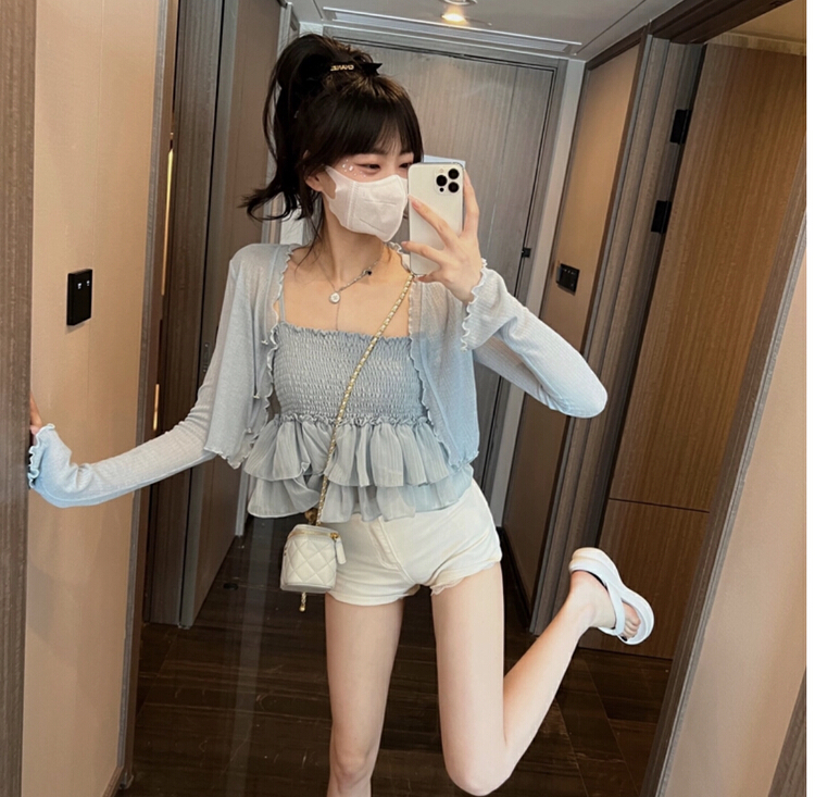 [millet +] fashion clean color simple shirt + suspender sexy vest set 1050# WPL