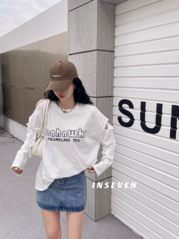 New year in early spring! [inseven] trendy casual shoulder leakage design, loose and versatile sweater 23665# ozq