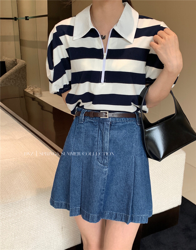 goods in stock! New in early summer! [dvz] A-line pleated denim skirt 9936b# zxx