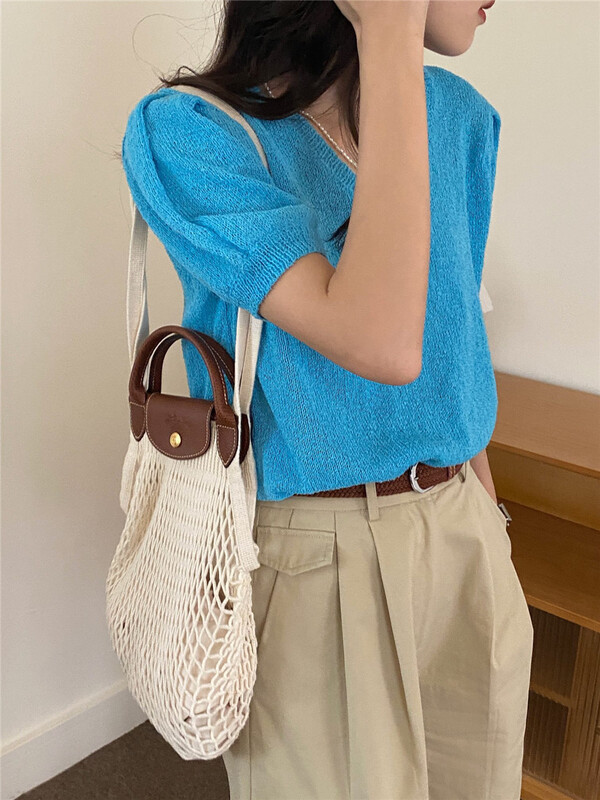 [in by in] Korean style simple and versatile V-neck short sleeve sweater s0666# zjy