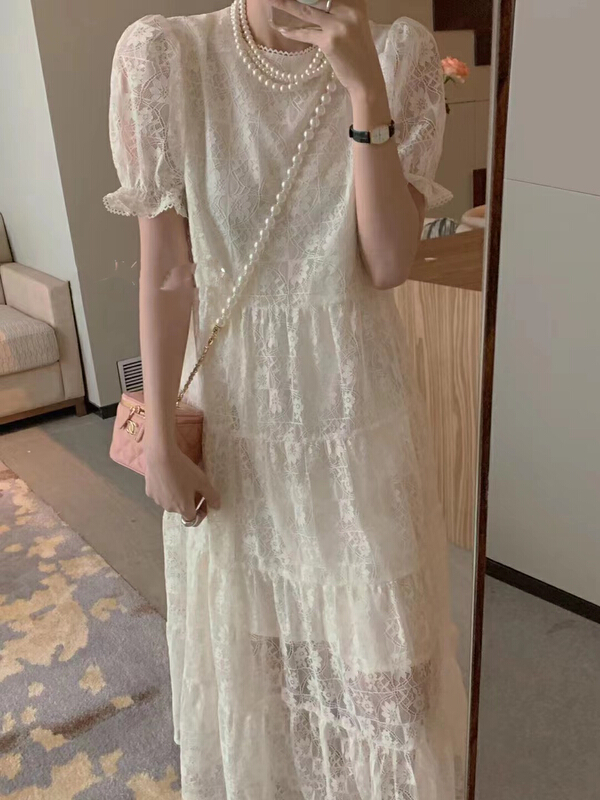 [RS] French temperament Round Neck Lace short sleeve dress dh2165# XYY