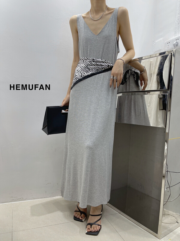 [hemufan khmufan] clean V-neck comfortable dress 3713# L