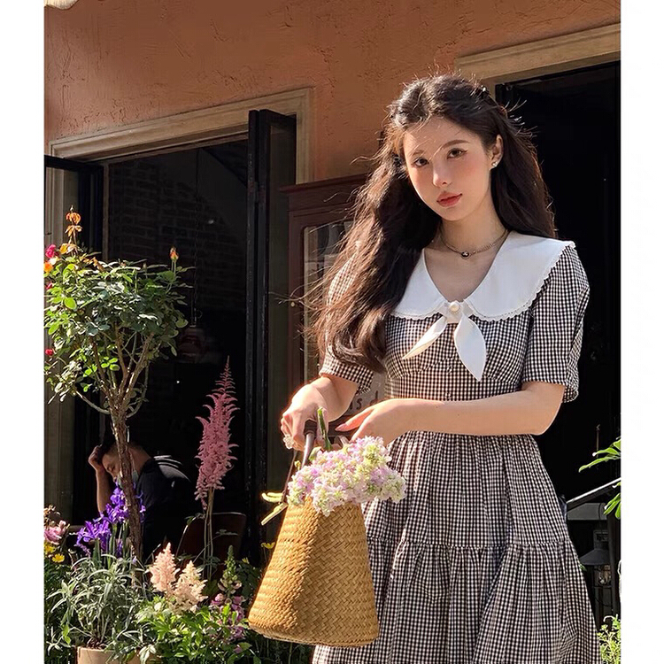 [come and see] French lady Plaid Dress ys1-845# JJ