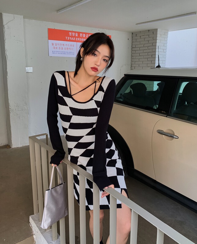 New year in early spring! [Yang lotus] Plaid Hot Girls Knitted Dress s12102061# jhy