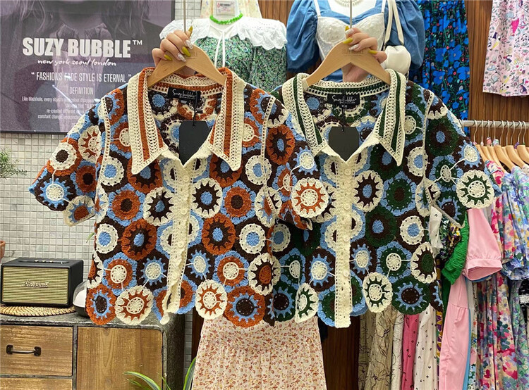 [suzybubble] vintage fashion elegant printed short sleeve shirt ys1-6608# WPL