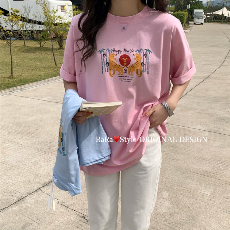 New year in early spring! [rara] design print short sleeve T-shirt 8720# LSL