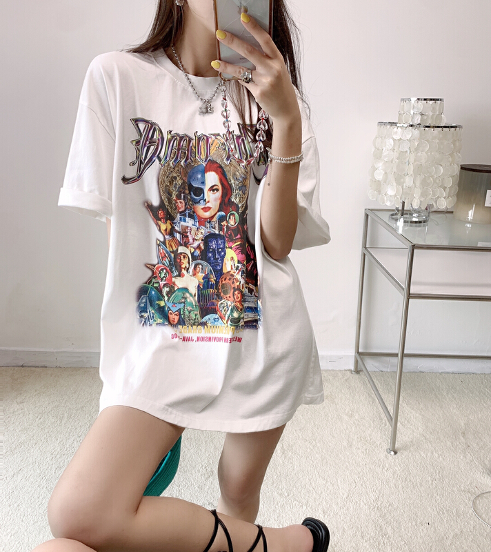 【VANESSA】美式復古潮牌高街中長款短袖T恤  T38#  OZQ