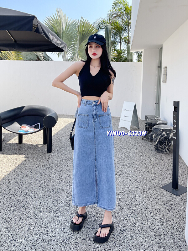 [Yinuo Yinuo denim] New Korean front split denim skirt 6333# ZSY