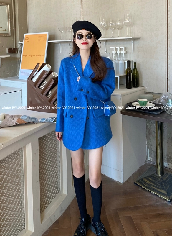 goods in stock! [Ivy] Korean style simple temperament double breasted suit (with bag) 80669# XJ