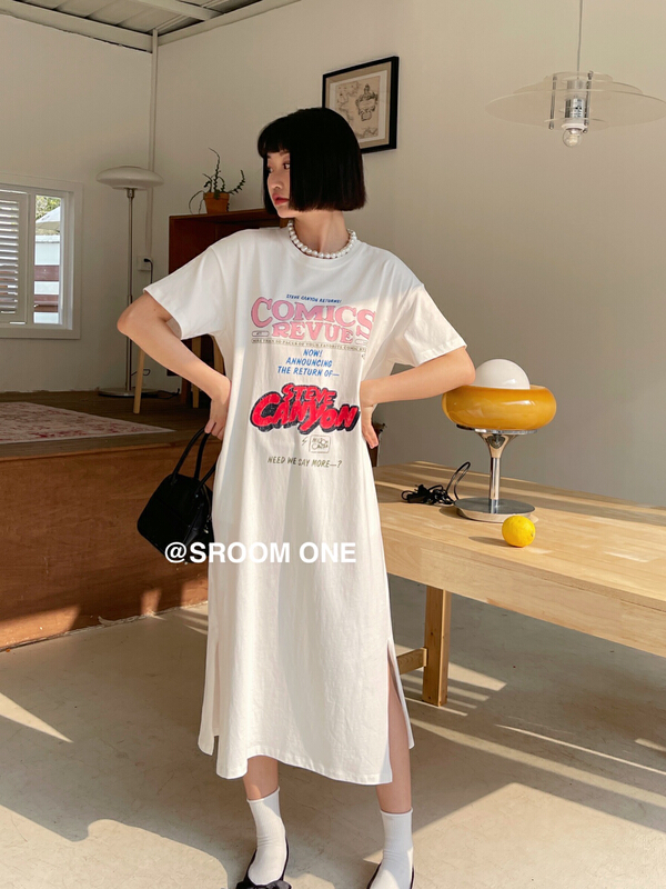 New in early summer! [s.room] round neck lettered print fashion casual dress 8898# LSL