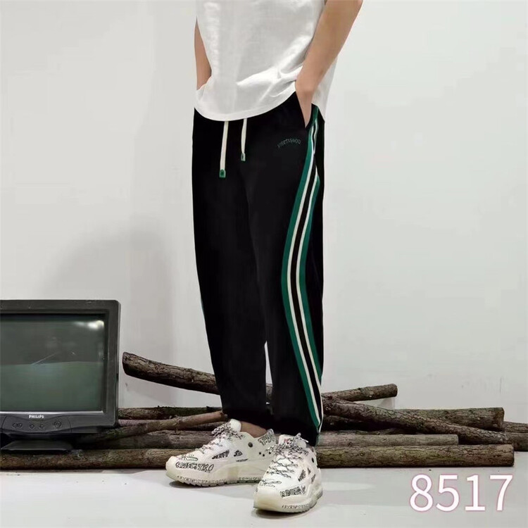 [standing for a long time hot] comfortable color blocking embroidery letter casual pants 8517# ZZL