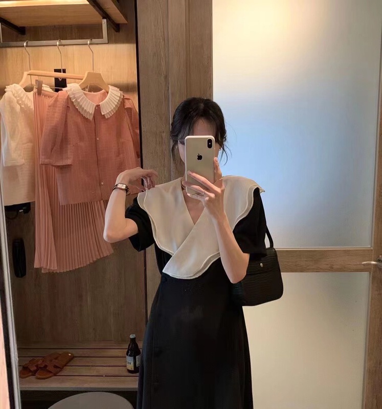 goods in stock! [Yunsheng] single breasted color matching fashion dress 6697# L