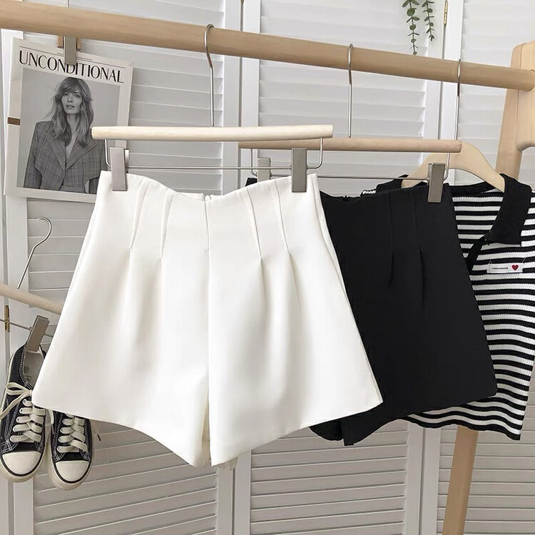 New in early summer! [Gangan] zipper high waist solid A-line suit, wide leg casual shorts 1220# Cl