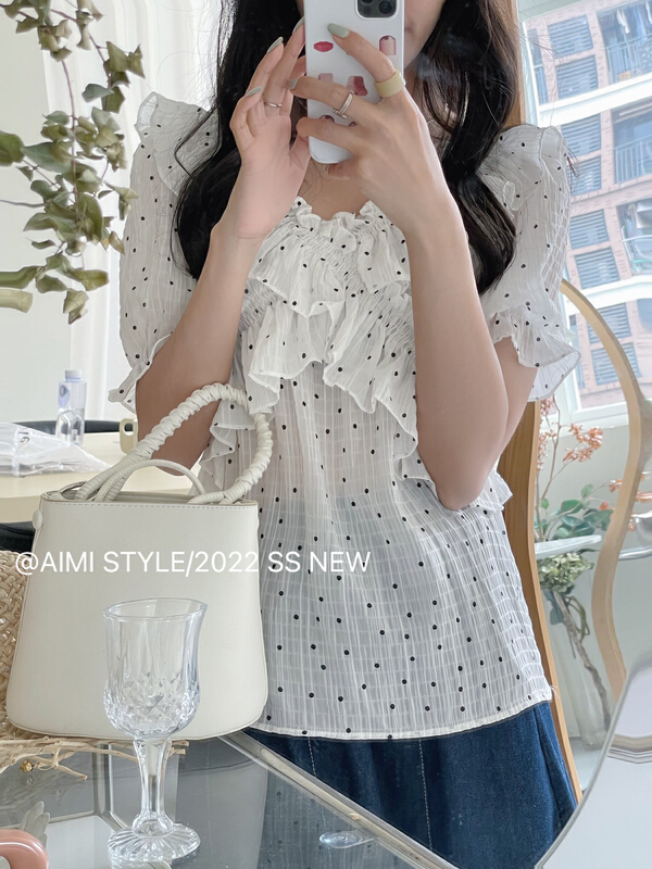 [aimistyle] wave point bubble design sense of minority French shirt 10583# HBx