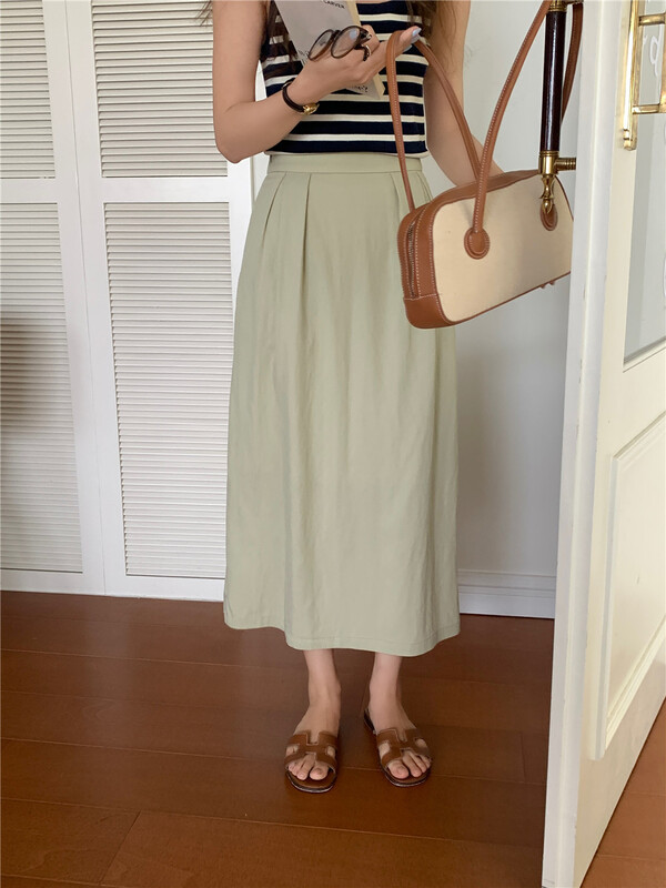[feeding] Korean solid color semi elastic waist skirt 7772-j5# cqw