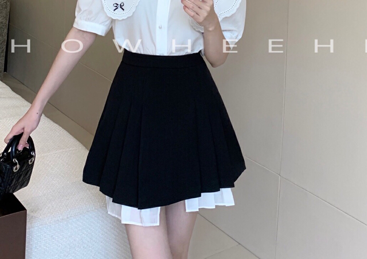 goods in stock! New in early summer! [Xiu Xixi] Korean pleated color contrast skirt 19388# zxx