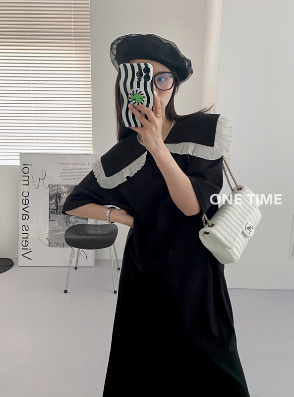 New in early summer! [one time] doll neck stitched lace dress 29253# CLS