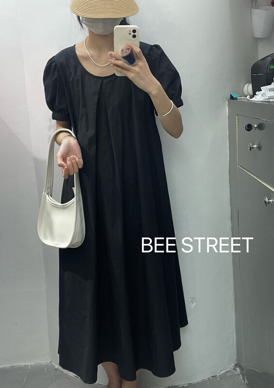 [bee Street] fashion medium length solid dress 9170# lwy