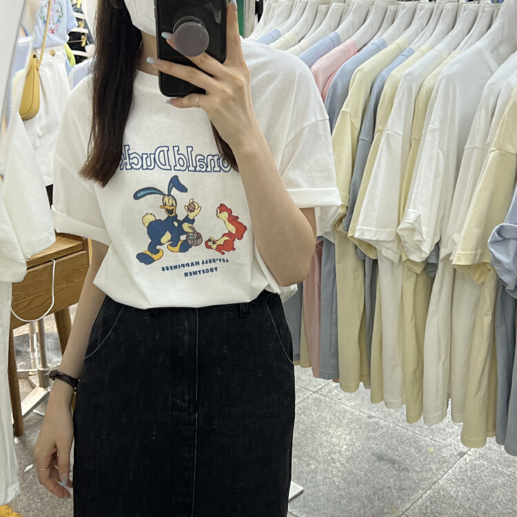 [Li Bai] Hong Kong style retro chic letter printed short sleeve T-shirt 2608-7# ll