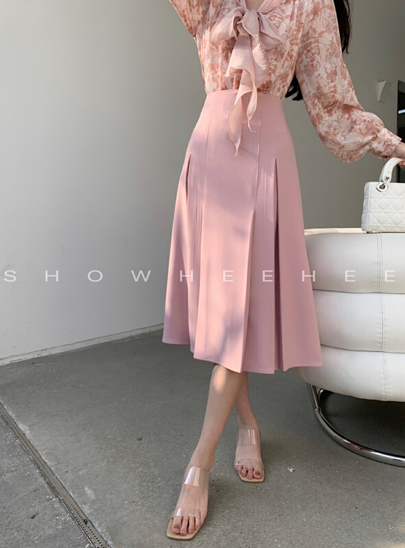 goods in stock! New year in early spring! [xiuxixi] minimalist solid color medium length A-line skirt 19360# zxx