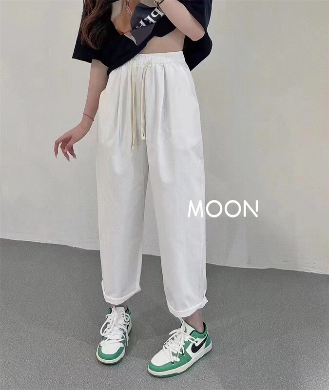 [moon] elastic waist clean comfortable casual pants 2202# L