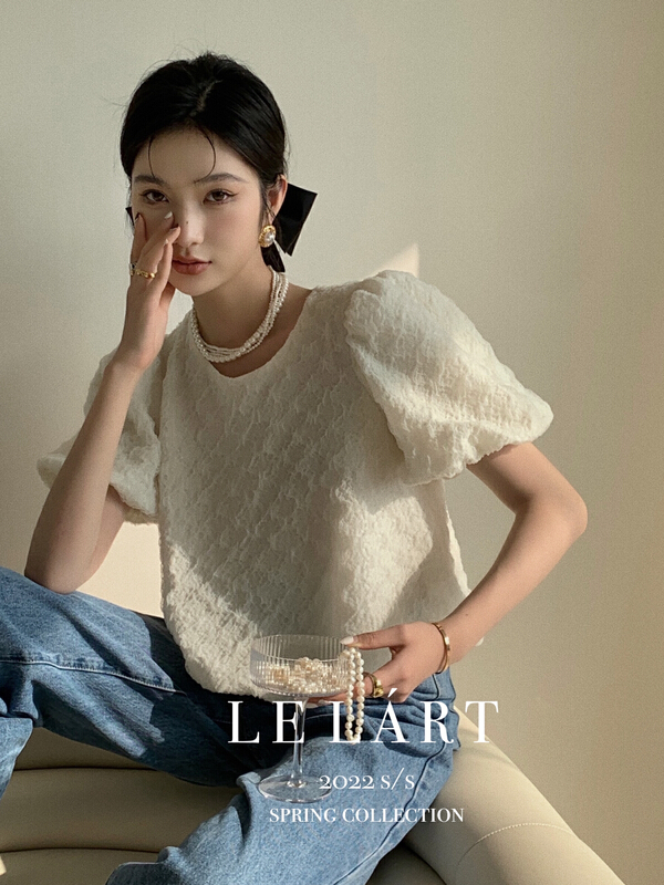 goods in stock! New year in early spring! [le lart] high fashion French style bubble sleeve short shirt ll2287# jhy