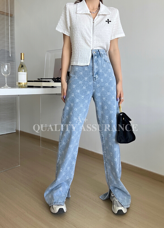 [a +] Korean printed straight split jeans m021# WPL