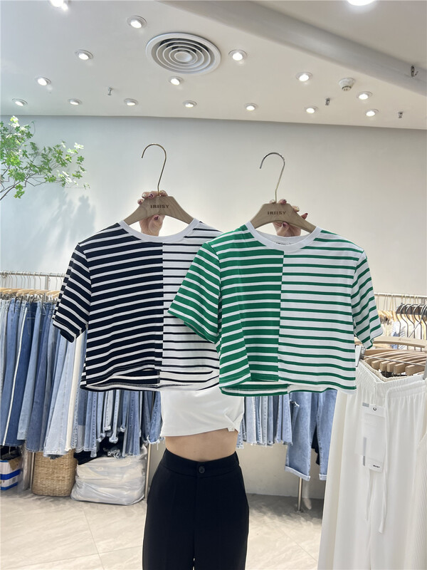 New year in early spring! [iris iriisy] crew neck stripe Korean Short Sleeve T-shirt 6172# LSL