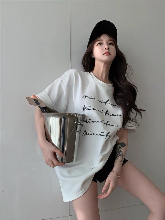 [j.2] personalized letter bow pattern loose short sleeve T-shirt 8643# LSW