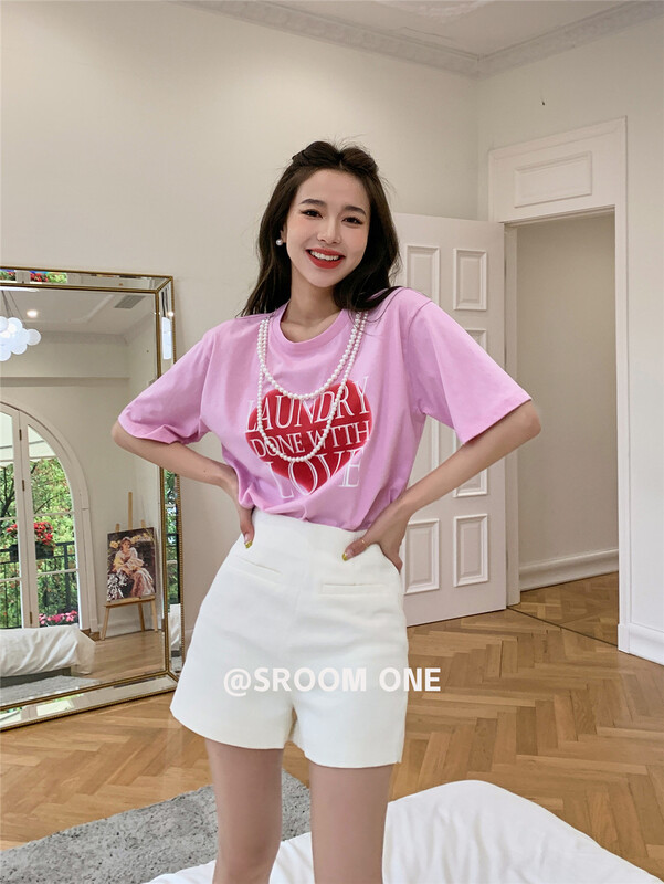 New in early summer! [s.room] letter printed lazy short sleeve T-shirt (removable with decoration) 8905# LSL