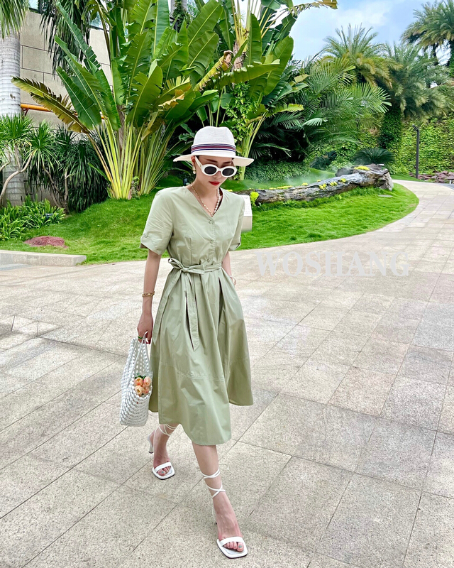 New in early summer! [woshang woshang] Korean high-grade V-neck dress (with waist rope) 1237# XYJ