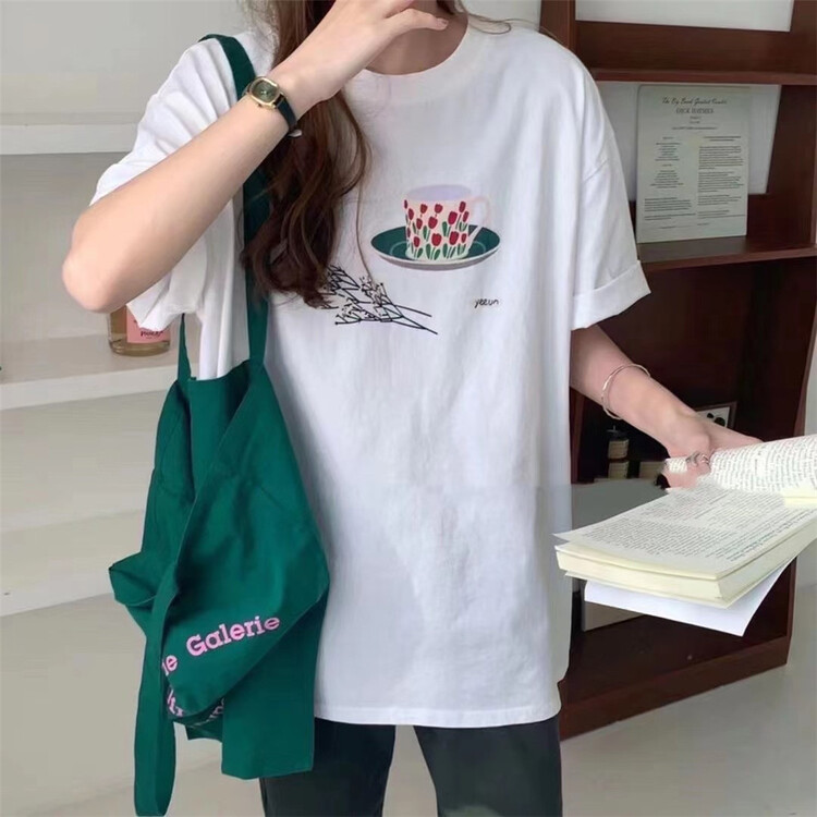 [Mao Mao] Korean print comfortable short sleeve T-shirt 5017# ll