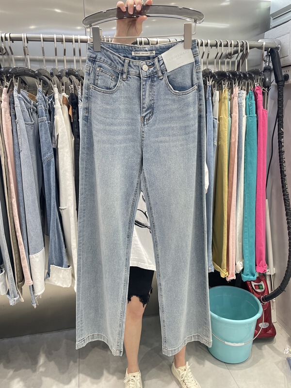 goods in stock! New in early summer! [Korean original] leather label elastic floor mopping jeans 6036# L