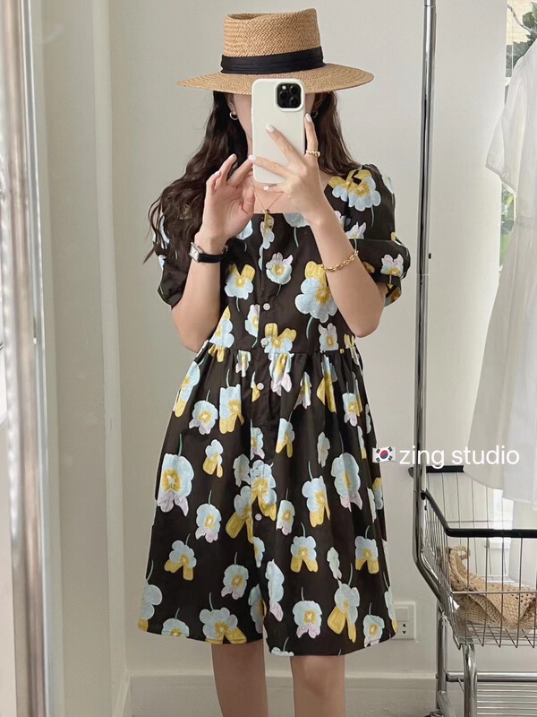 [zingstyle] square collar age reducing floral dress c030# HBx