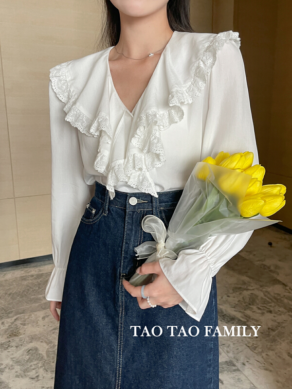 New year in early spring! [Taotao family] lady style lotus leaf collar shirt 3333\lwy