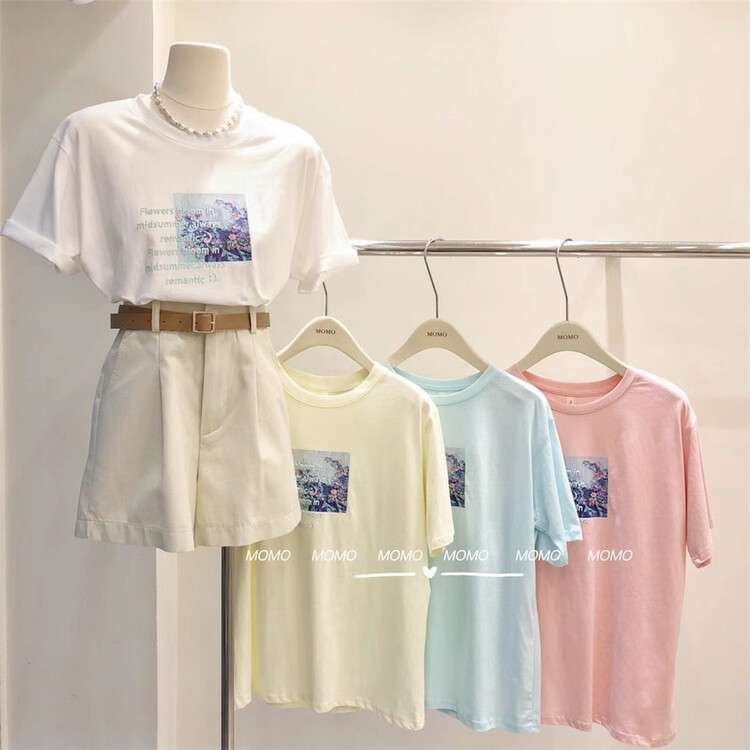 [Momo] Korean alphabet printed short sleeve T-shirt 3883# HBx