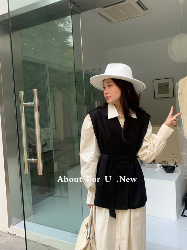 Original price 118.44! [about for u] Korean double breasted suit vest (without inner belt / belt) ys1-66091# lwy