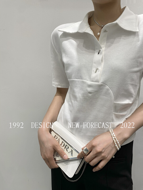 [1992] Polo neck versatile fashion short sleeve T-shirt 3721# L
